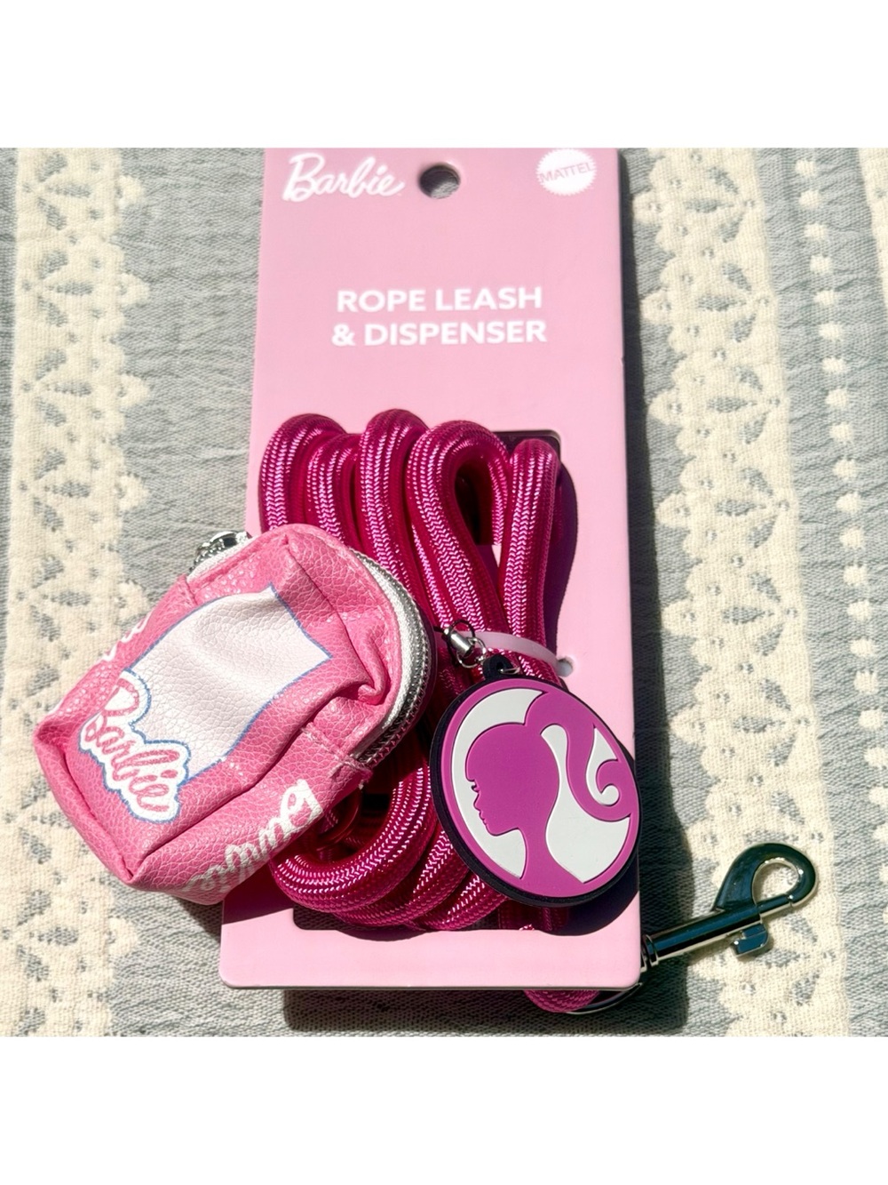 Buckle-Down Barbie Rope Leash + Waste Dispenser Pouch Charm Hot Pink 4-ft NWT
